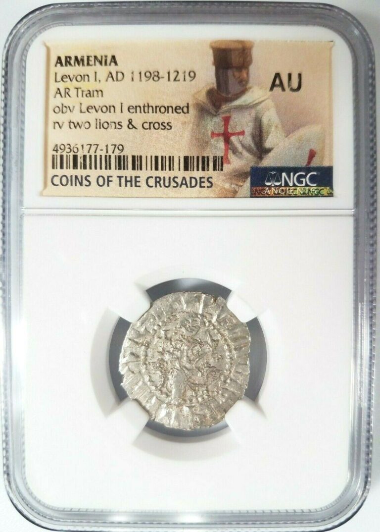 Read more about the article Levon I Armenia NGC AU Silver Tram Medieval Knights Templar Crusader Cross Coin