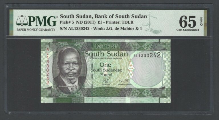 Read more about the article South Sudan One Pound 2011 P5 Uncirculated Graded 65