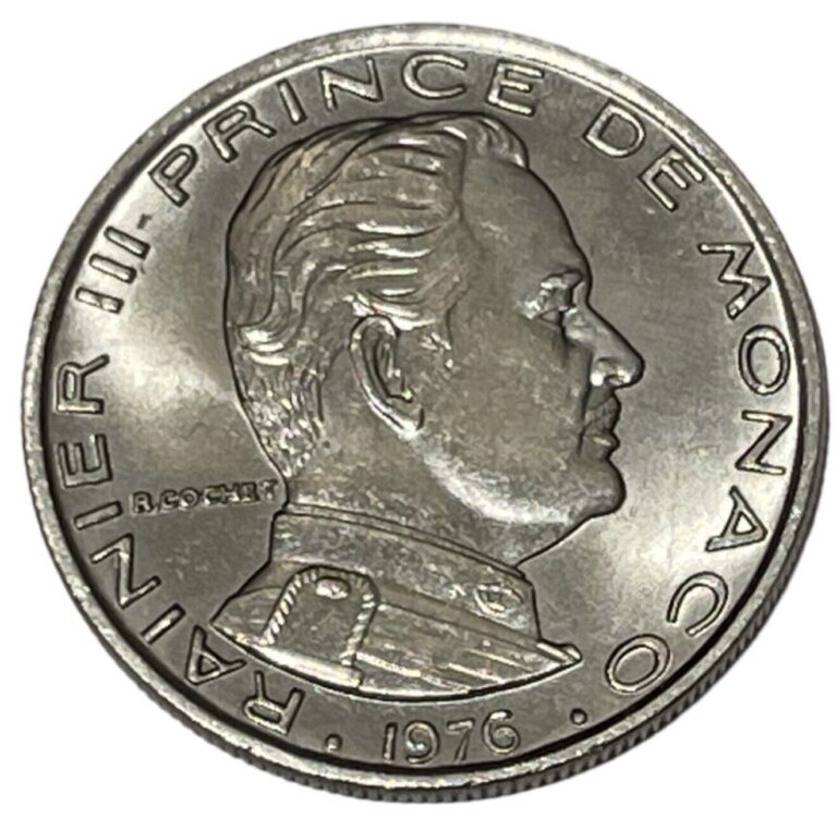 Read more about the article 1976 Monaco 1 Franc World Coin Prince Rainier III Paris Mint KM# 140 Lot B4-23