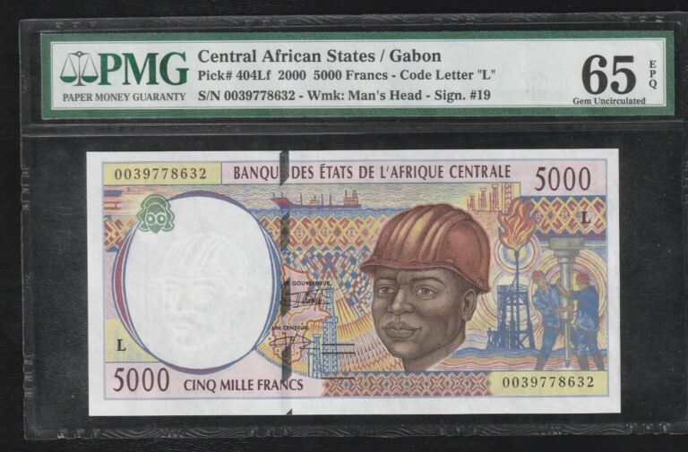 Read more about the article Gabon(CAS):P-404Lf 5000 Francs 2000 * L * PMG Gem UNC 65 EPQ *