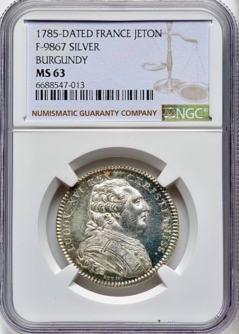 Read more about the article 1785 France Louis XVI Burgundy F-9867 Silver Jeton w/DMPL Appearance NGC MS63