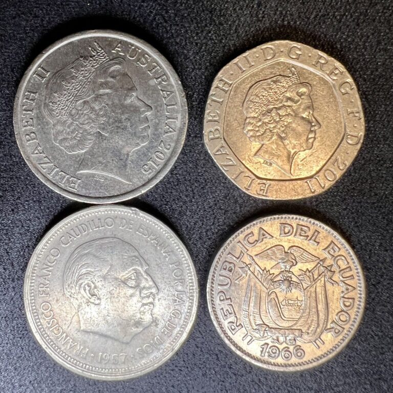 Read more about the article FOREIGN WORLD COINS LOT OF 4  Ecuador  United Kingdom  Australia  Spain