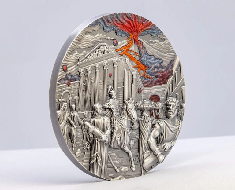Read more about the article 2023 Palau Fury of Nature Pompeii Volcano Eruption 2 oz Silver Antiqued Coin