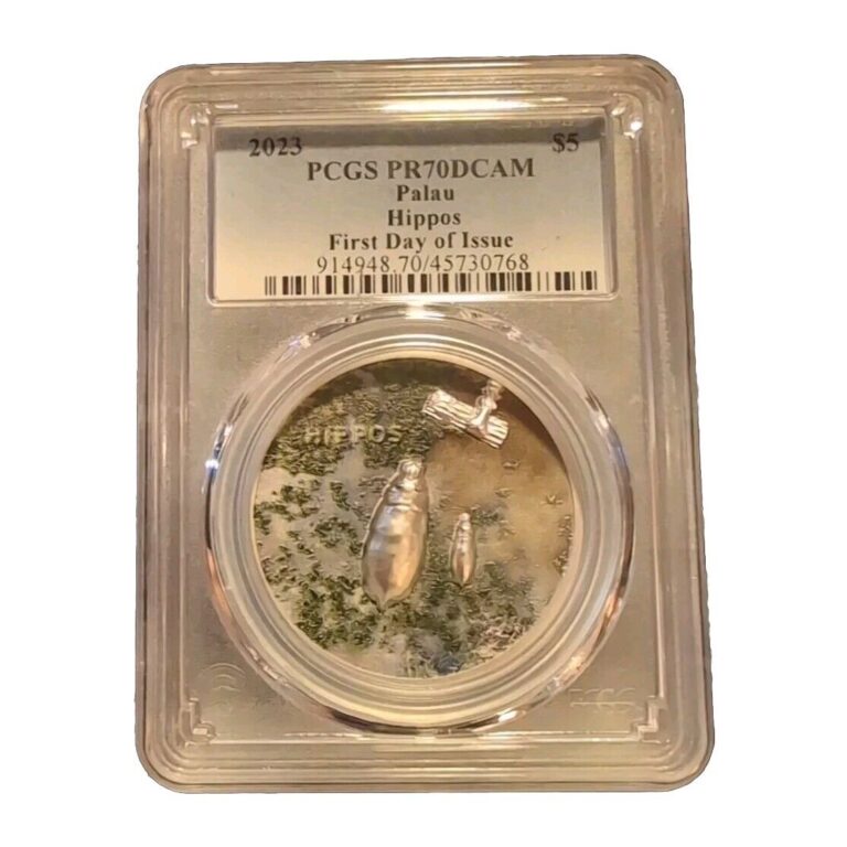 Read more about the article Pcgs PR 70 2023 Palau 1 oz Silver $5 Split Views – Hippos Ultra Cameo