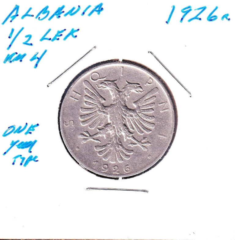 Read more about the article 1926R Albania 1/2 Leku (KM-4) Nickel   [one-year issue]