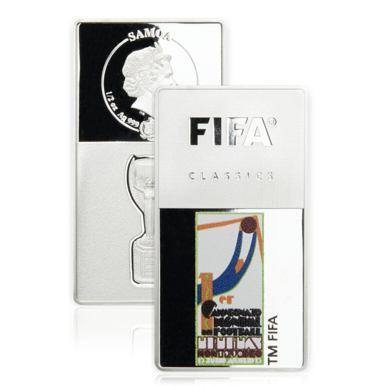 Read more about the article World Cup 1930 Uruguay FIFA Football Championship Silver Coin Bar Samoa 1 Dollar