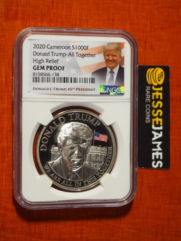 Read more about the article 2020 CAMEROON PROOF SILVER DONALD TRUMP NGC GEM PROOF HIGH RELIEF 1 OZ .999