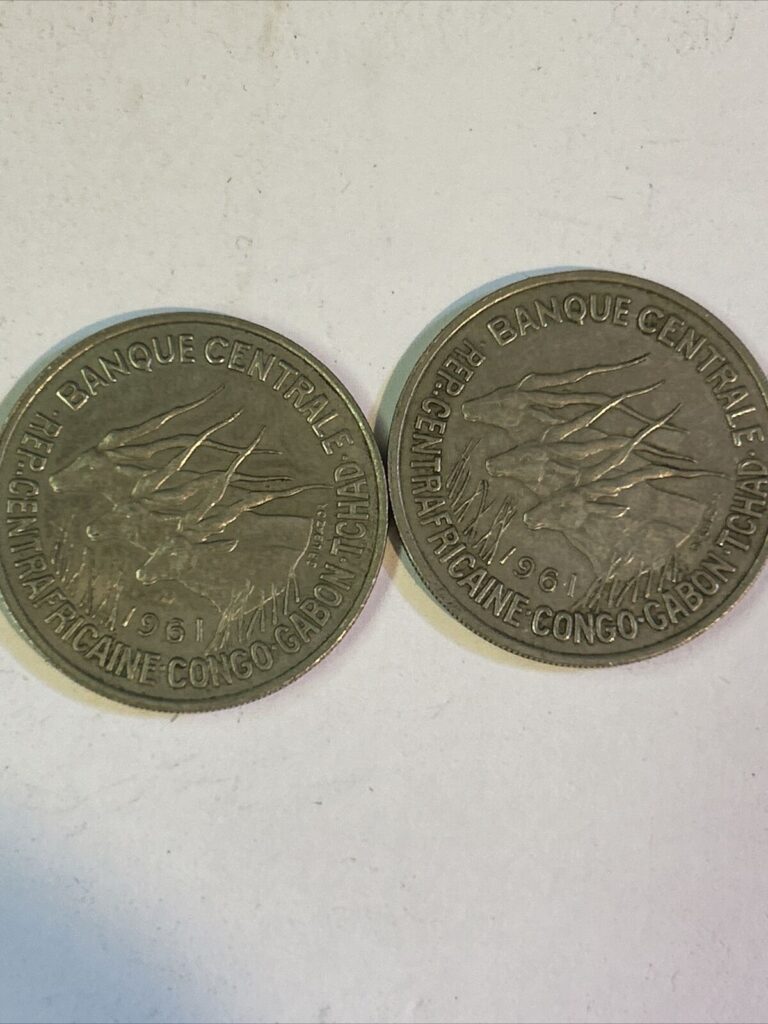 Read more about the article 1961 CENTRAL AFRICA  REP CONGO CHAD GABON 50 FRANCS  COIN LOT OF 2