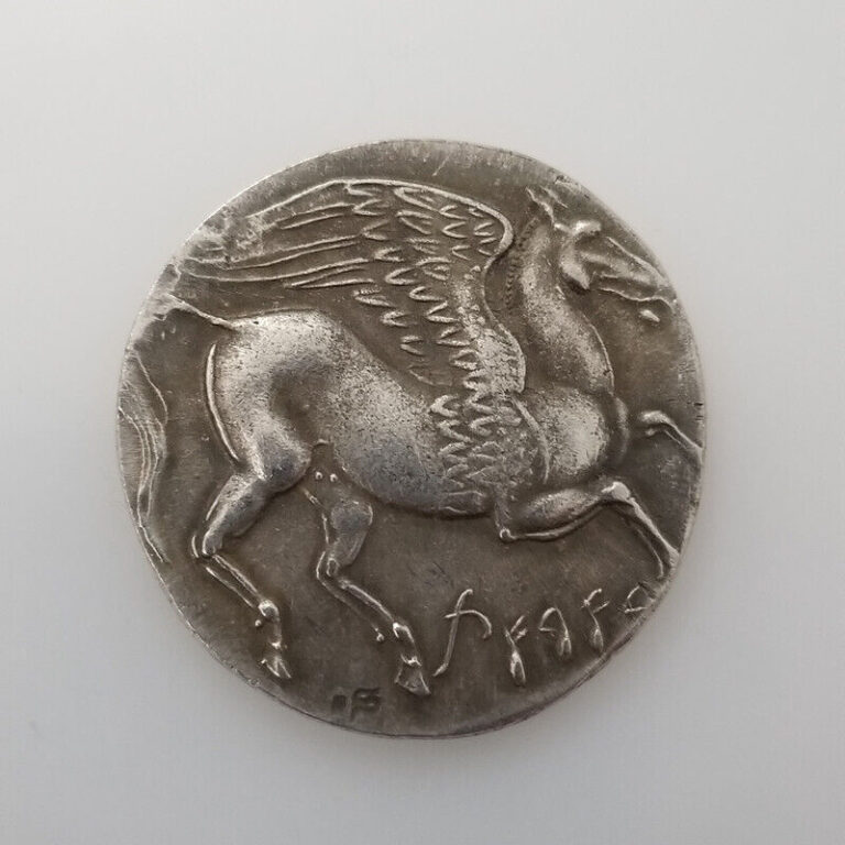 Read more about the article Ancient Greece Commemorative Silver Plated Coin 260BC Carthage Sicily Decadrachm