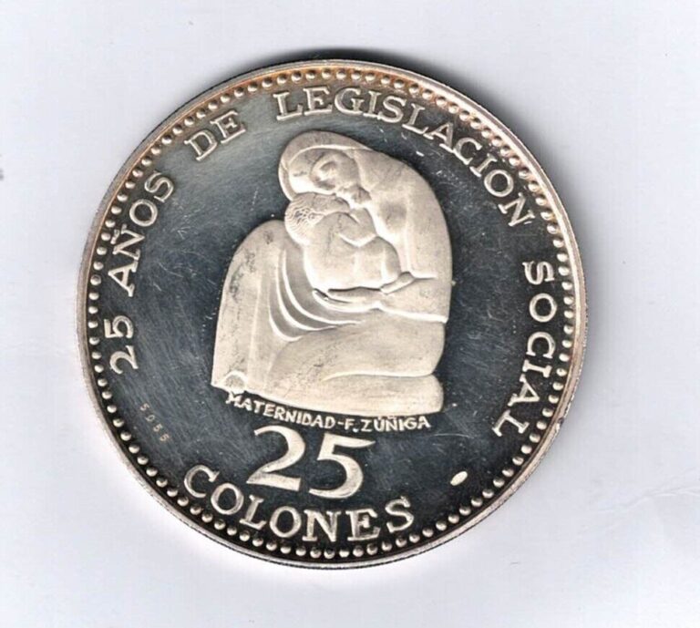 Read more about the article 1970 COSTA RICA MATERNIAD SCULPTURE SILVER PROOF 25 COLONES COIN-NEAR MINT.