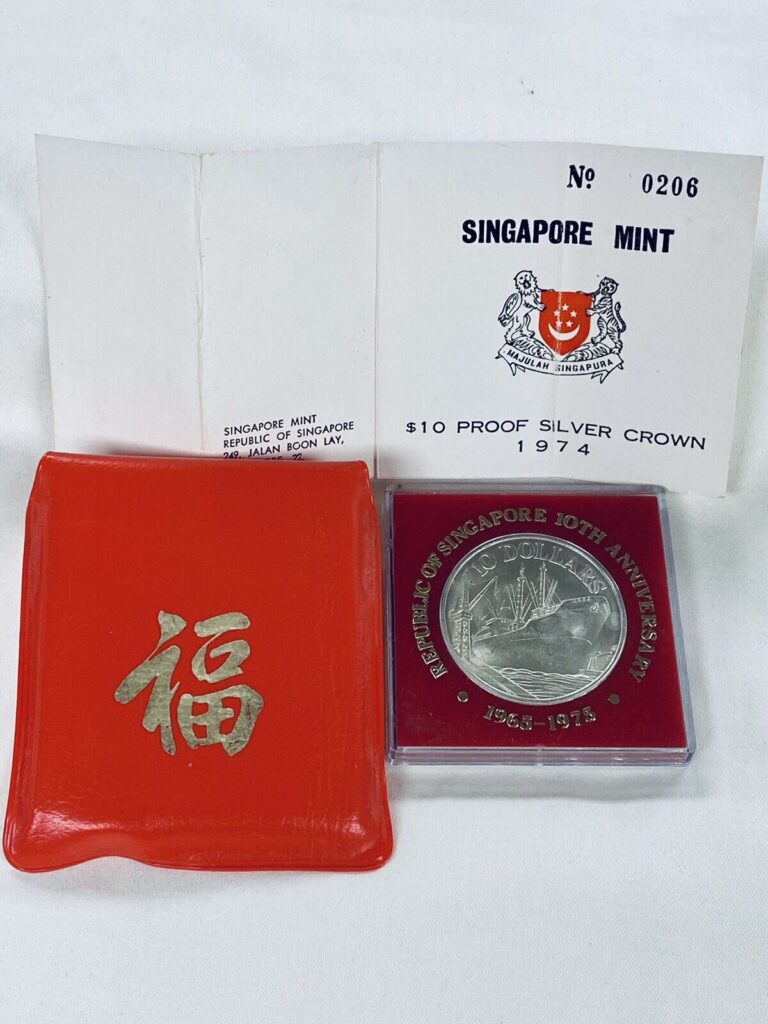 Read more about the article Singapore 1974 Silver $10 Silver Silver Crown-  Cargo Ship In Original Plastic