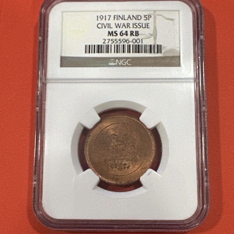 Read more about the article 1917 Finland 5 Pennia NGC MS64 RB Coin