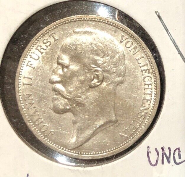 Read more about the article 1912 Liechtenstein 2 Kronen UNCIRCULATED Silver Coin-John II-Y# 3-Mintage=50 000