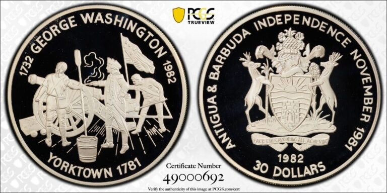 Read more about the article 1982 Antigua and Barbuda $30 Yorktown PCGS PR 70 Deep Cameo