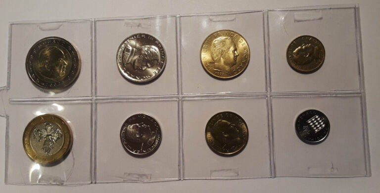 Read more about the article Beautiful Uncirculated Monaco Coin Set 8 Coins Total  1974-77 Mint Set Plus 2