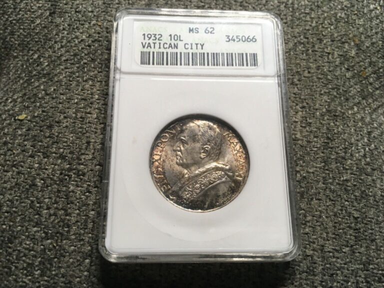 Read more about the article 1932 VATICAN CITY 10 LIRE – MS62 – ANACS – HIGH VALUE RARE SILVER COIN-