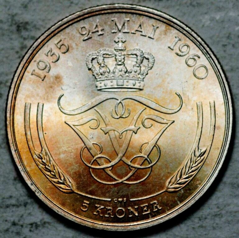 Read more about the article DENMARK SILVER 5 KRONER 1960 (WEDDING ANNIVERSARY) LIGHTLY TONED BRILLIANT UNC!
