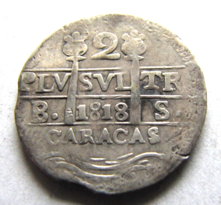 Read more about the article Venezuela (Caracas) KM6.1  2 Reales 1818 BS  possible contemporary.