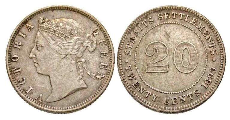 Read more about the article 1899 Silver Coin 20 Cents Straits Settlements Malaya Peninsula Queen Victoria XF