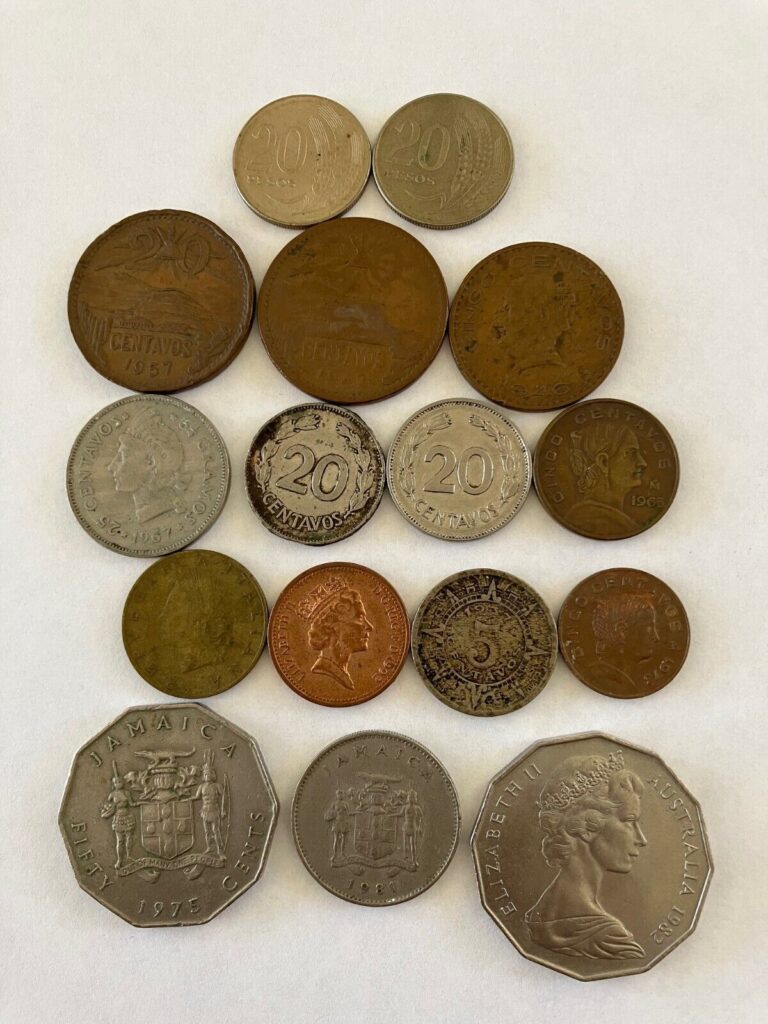 Read more about the article Lot of 16 Foreign Coins Estate – Mexico Ecuador Uruguay Australia Italy Jamacia