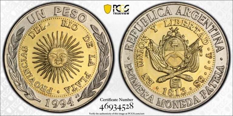 Read more about the article 1994 Argentina Bi-Metallic Pattern Peso PCGS SP66