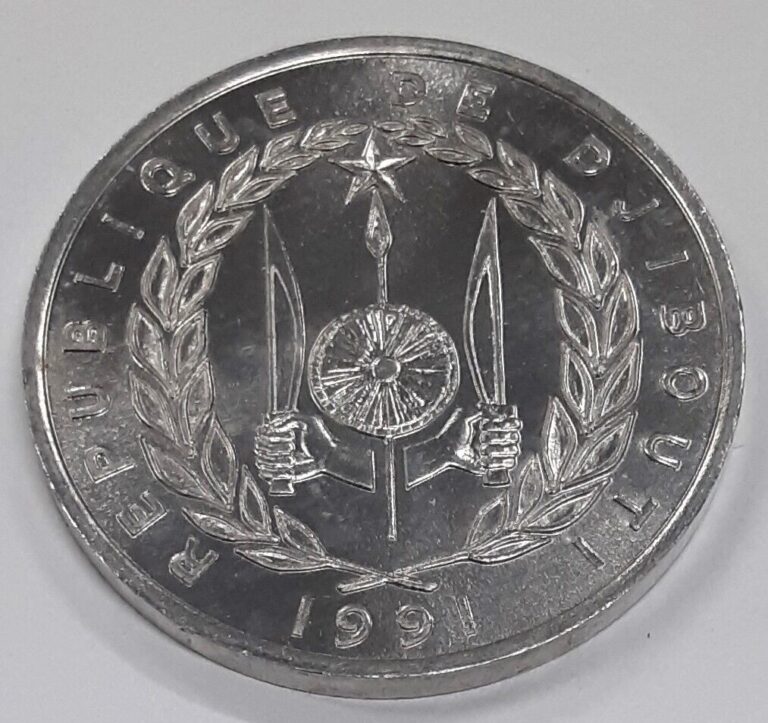 Read more about the article 1991 Djibouti 5 Francs Aluminum Coin – Coat of Arms/Waterbuck  BU