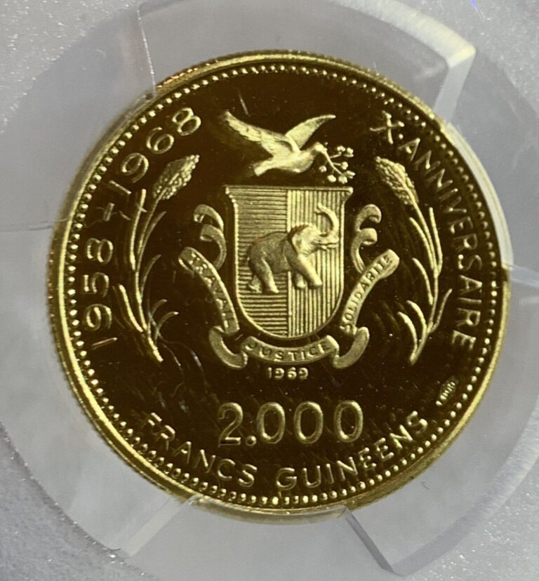 Read more about the article 1969 GUINEA 2000 FRANCS GOLD COIN LUNAR LANDING PCGS PR67 DCAM