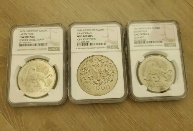 Read more about the article Lot Of 3 Indonesia 2000 and 5000 rupiah 1974 Tiger and Monkey silver UNC details NGC