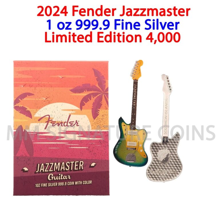 Read more about the article 2024 1 oz $2 Silver Fender Jazzmaster Guitar Coin Solomon Islands PAMP Suisse