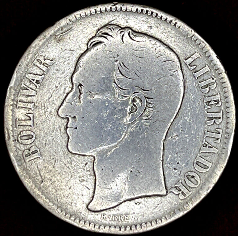 Read more about the article SILVER – WORLD COIN – 1889 Venezuela 5 Bolivares  .900 Silver