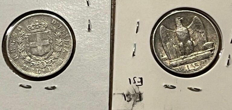 Read more about the article Lot Of 2 Silver World Coins  ITALY 1863 1 Lire and 1926 5 Lire