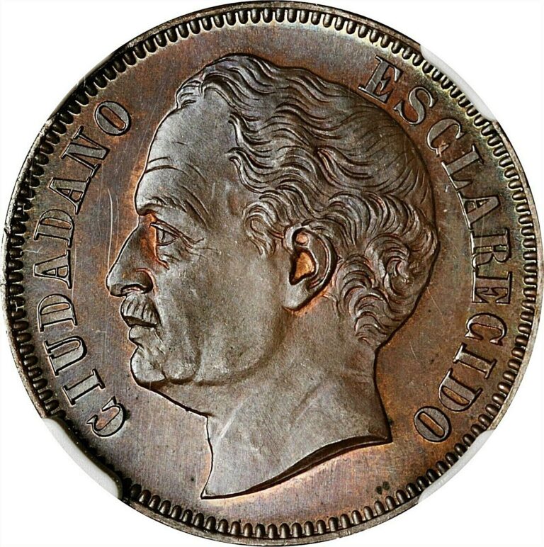 Read more about the article 1863-E VENEZUELA REPUBLIC COPPER ESSAI CENTAVO (PATTERN) NGC GEM SPECIMEN-65 BWN