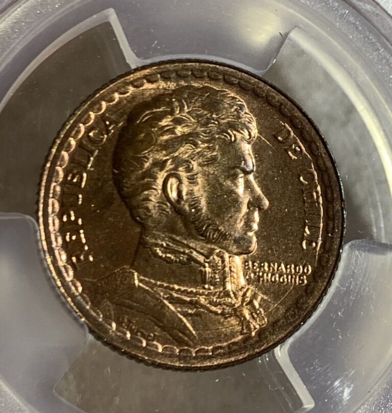Read more about the article 1943 SO CHILE PESO COPPER COIN PCGS MS64RB
