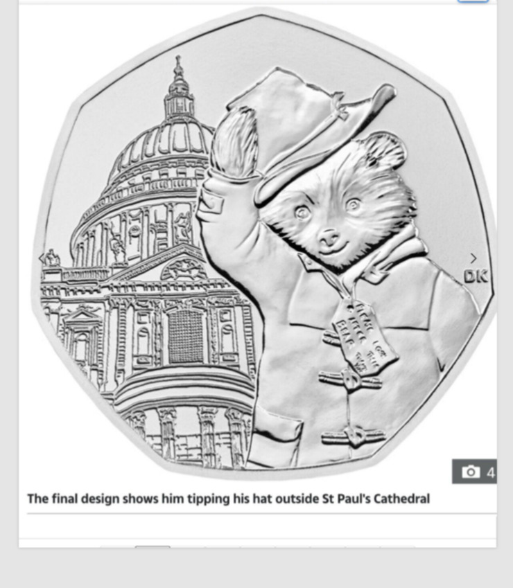 Read more about the article British pounds UK 2018 50p Pence. Paddington Bear at St Paul’s Cathedral England