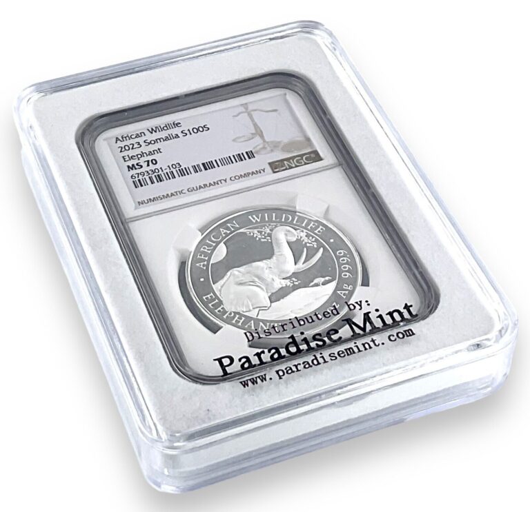 Read more about the article 2023 Somalia 1oz Silver Elephant 100 Shillings Coin NGC MS70 Brown Label w/Case