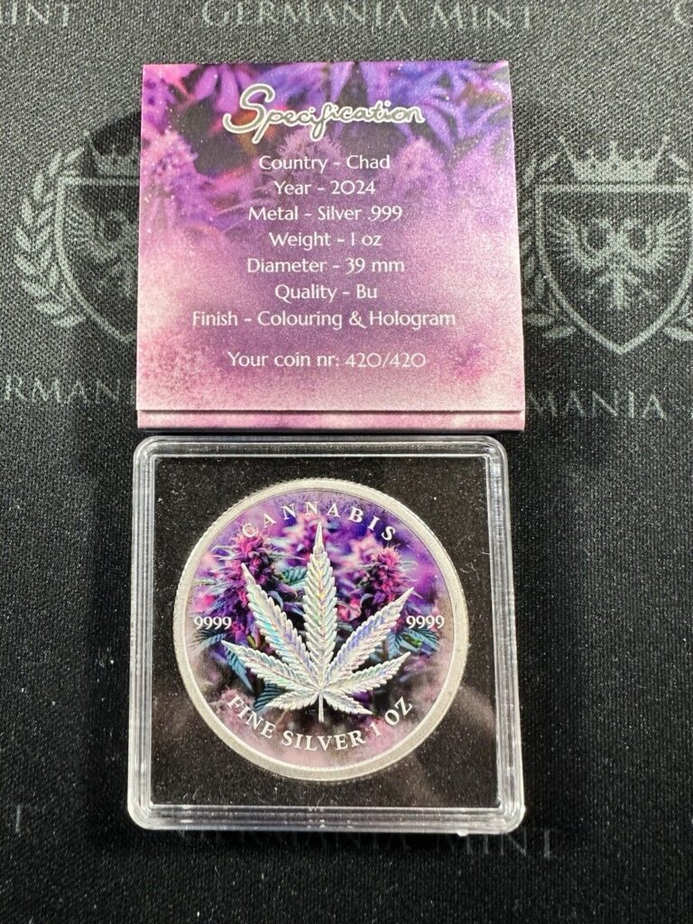 Read more about the article 2024 Chad Cannabis Purple Haze Edition 1 oz Silver Coin Colored with #420 of 420