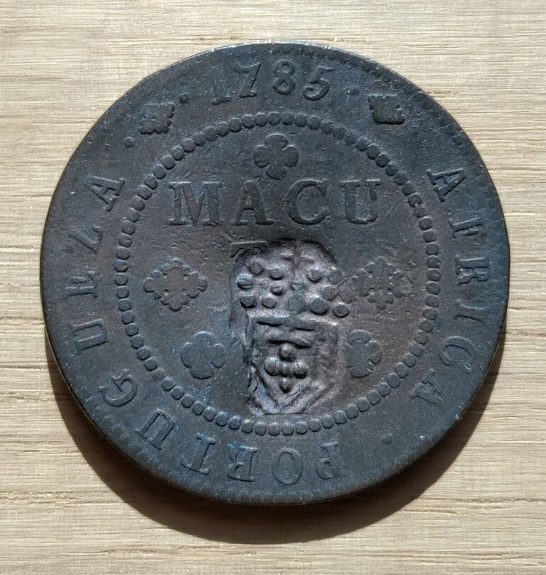 Read more about the article Angola (1837) 1 Macuta countermarked on 1785 1/2 Macuta  Scarce.