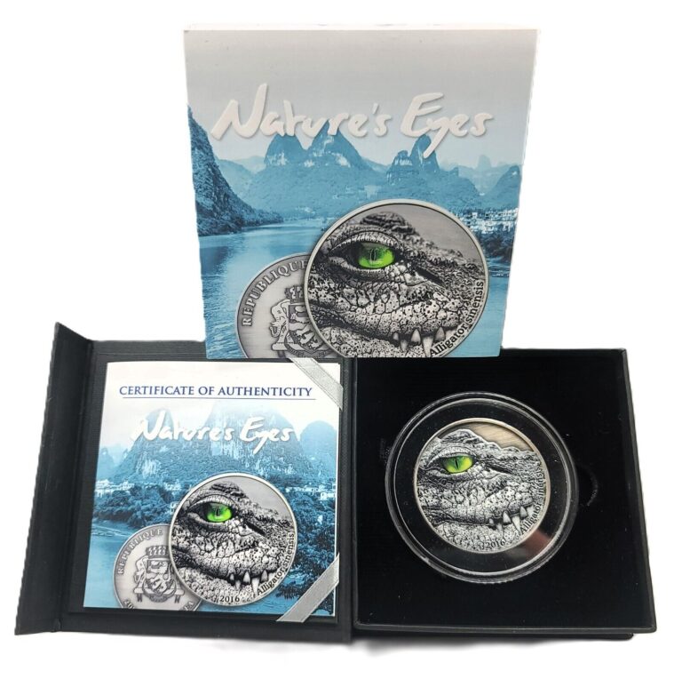 Read more about the article Congo CHINESE ALLIGATOR series NATURE’S EYES Silver coin Antique finish 2000 Fra