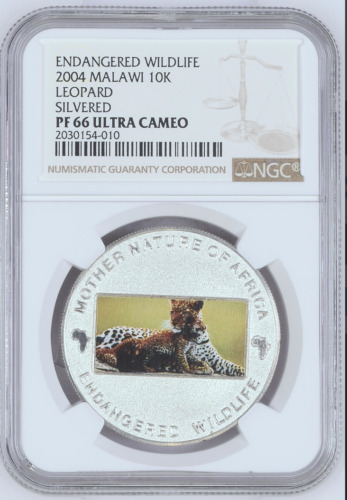 Read more about the article 2004 MALAWI AFRICAN 10 KWACHA LEOPARD WITH CUB GRADED NGC PF-66 UCAM  TOP POP 1