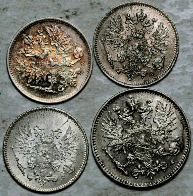 Read more about the article FINLAND RUSSIA LOT OF 4 SILVER COINS 25 + 50 PENNIA 1915 1916 1917 (UNC!)