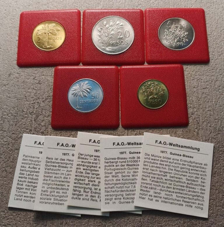 Read more about the article GUINEA BISSAU 50 Centavos  1  21/2  5  20 Pesos 1977 BU 5 Coins FAO set