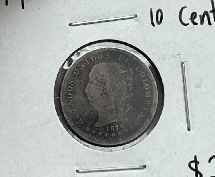 Read more about the article 1874 Colombia 10 Centavos – Bogota KM# 175 – Silver L2