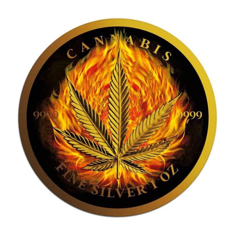 Read more about the article 2024 1 oz Chad Burning Cannabis 24k Gold Gilded Colorized Silver Coin