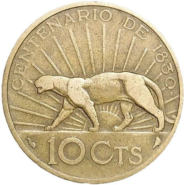 Read more about the article 1930 Uruguay 10 Centesimos Coin 100 Anniv Constitution KM 25 Puma Panther Animal