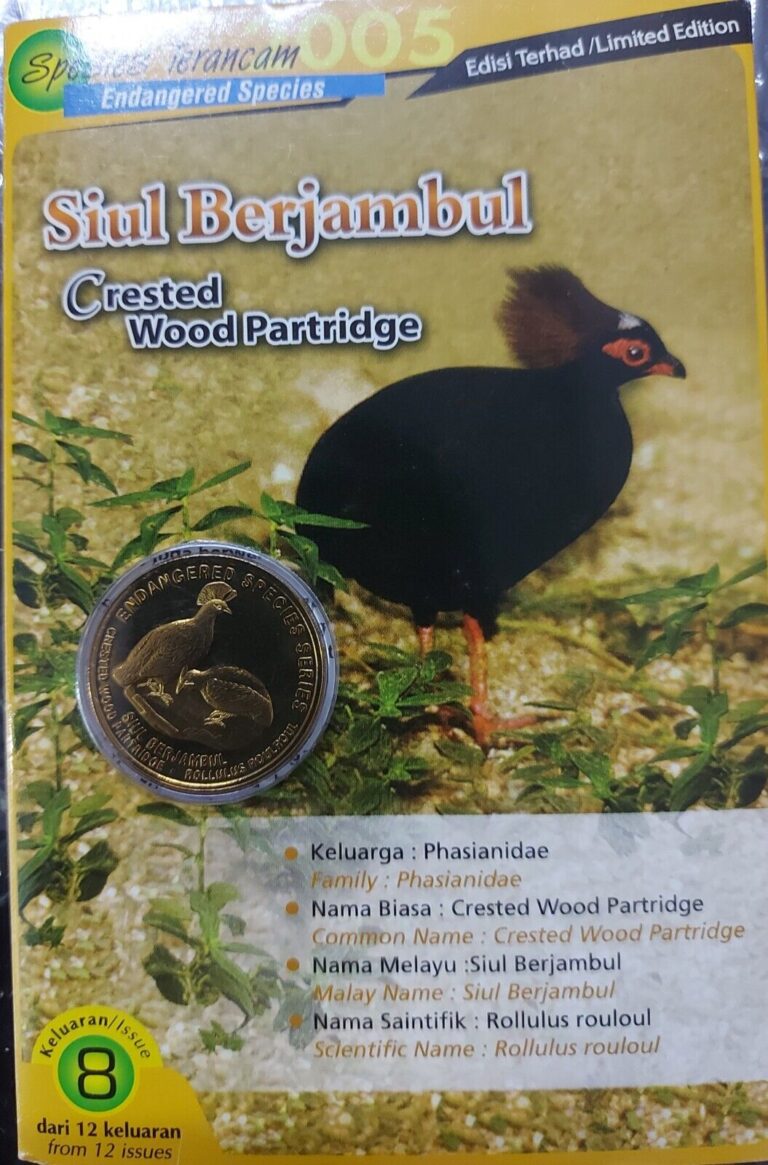 Read more about the article Card Coins Malaysia 25 Sen (3) Bird Series 2005 Crested Wood Partridge coin