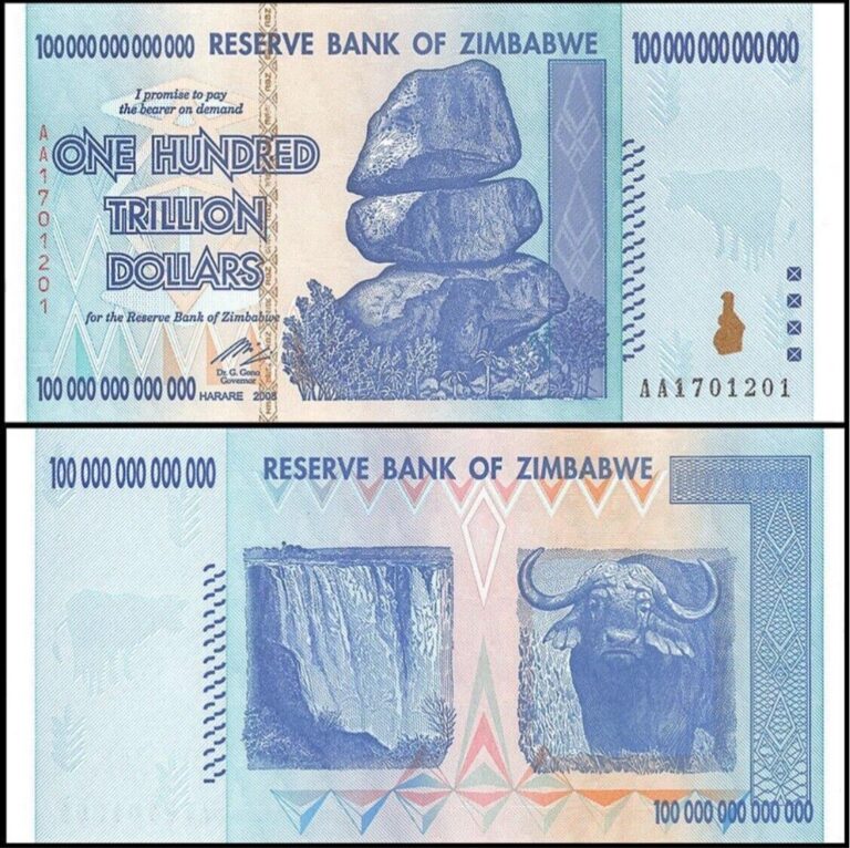 Read more about the article Zimbabwe 100 trillion  2008  AA  P-91   Uncirculated Banknote  100% Authentic