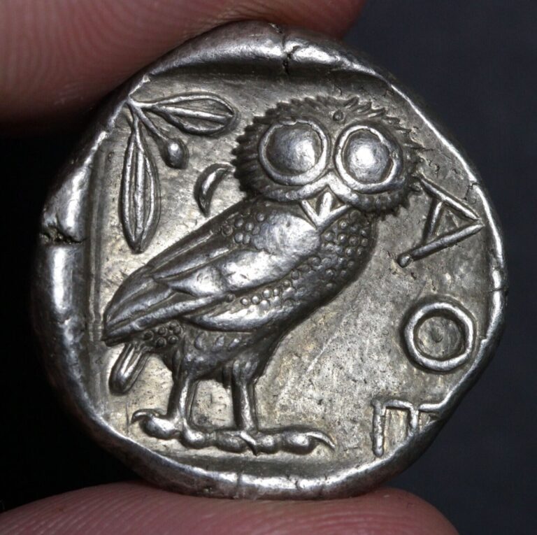 Read more about the article Ancient Greece Athens Owl Tetradrachm Silver Coin Extremely Fine 454BC XF