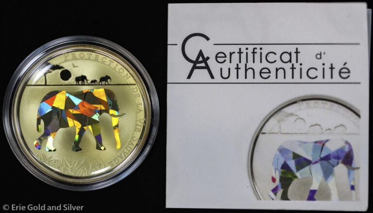 Read more about the article 2011 Togo Hologram Elephant 25 g Sterling Silver 1000 Francs Coin w/ COA