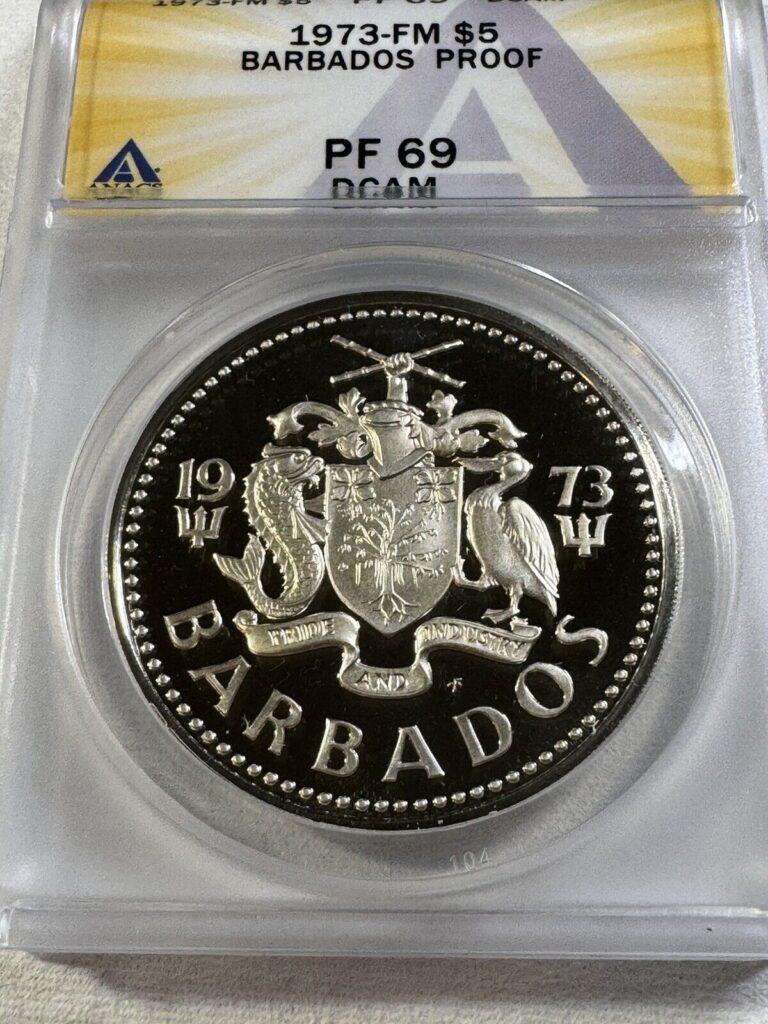 Read more about the article 1973 Barbados $5 Silver Proof Graded PR 69 DCAM by ANACS Low Mintage