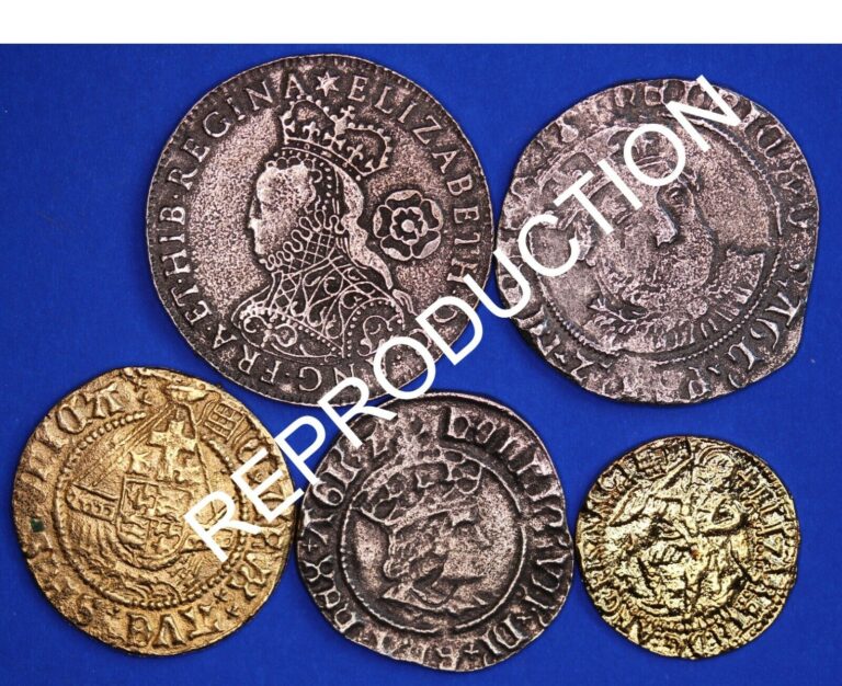 Read more about the article 5 Tudor Coins – Henry VII Henry VIII Elizabeth I 6d 4d 2d Quarter Angel [5TUD]